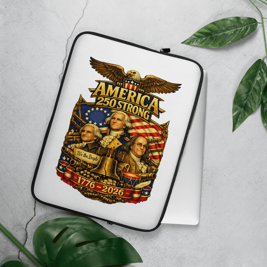 America 250 Strong 1776-2026 KJV faith laptop sleeve with patriotic Bible verse - Christian gift