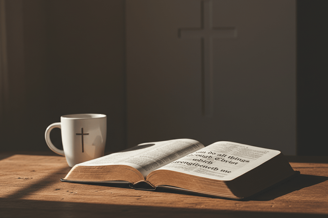 Open King James Bible showing Philippians 4:4-13 with warm golden light — Rejoice, Peace and Contentment KJV