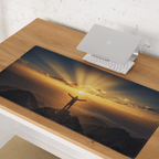 Man on Mountain Faith | 2 Corinthians 5:7 – KJV Faith Gaming Mouse Pad - KJV Word & Light Threads