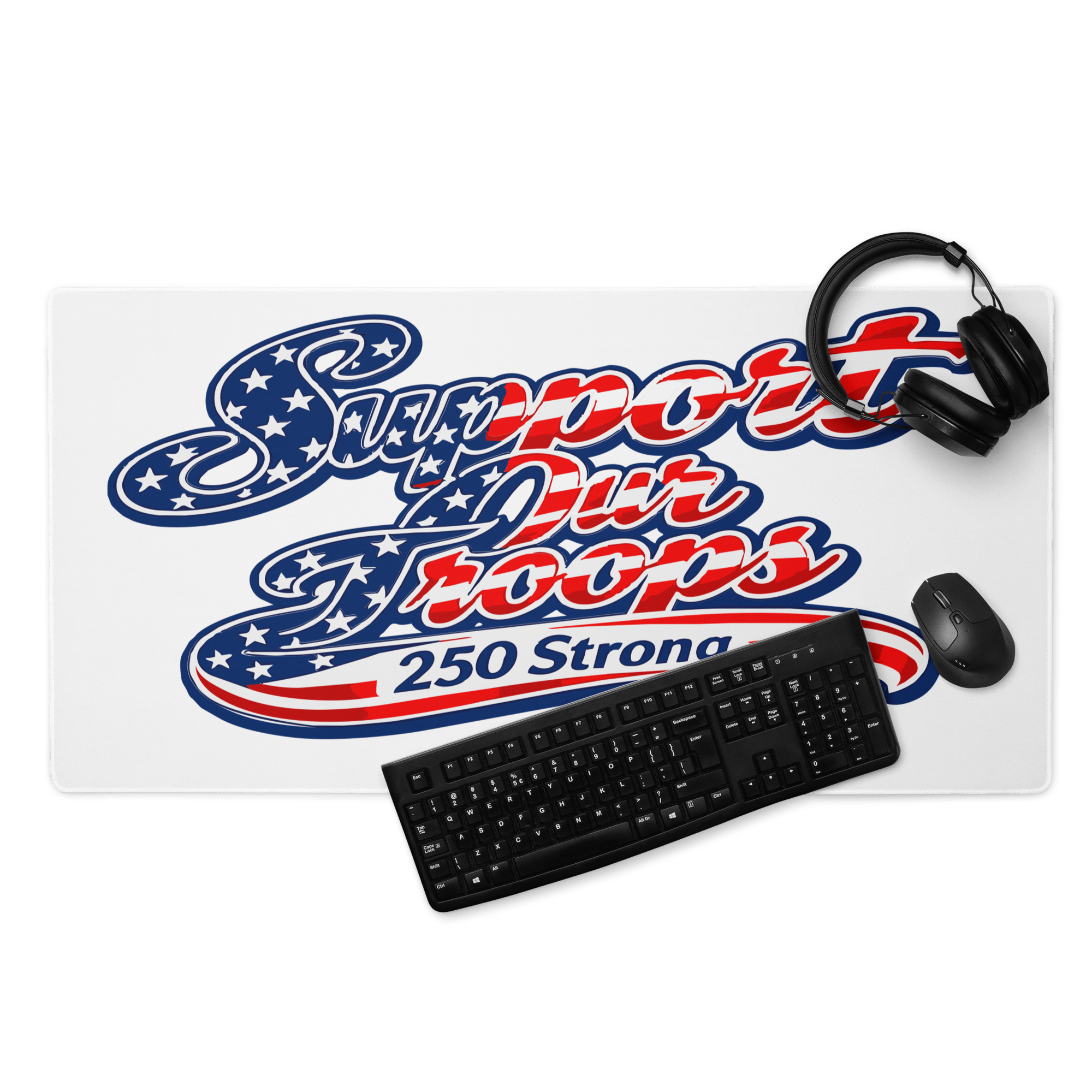 Support Our Troops 250 Strong | 1776–2026 – KJV Faith Gaming Mouse Pad - KJV Word & Light Threads