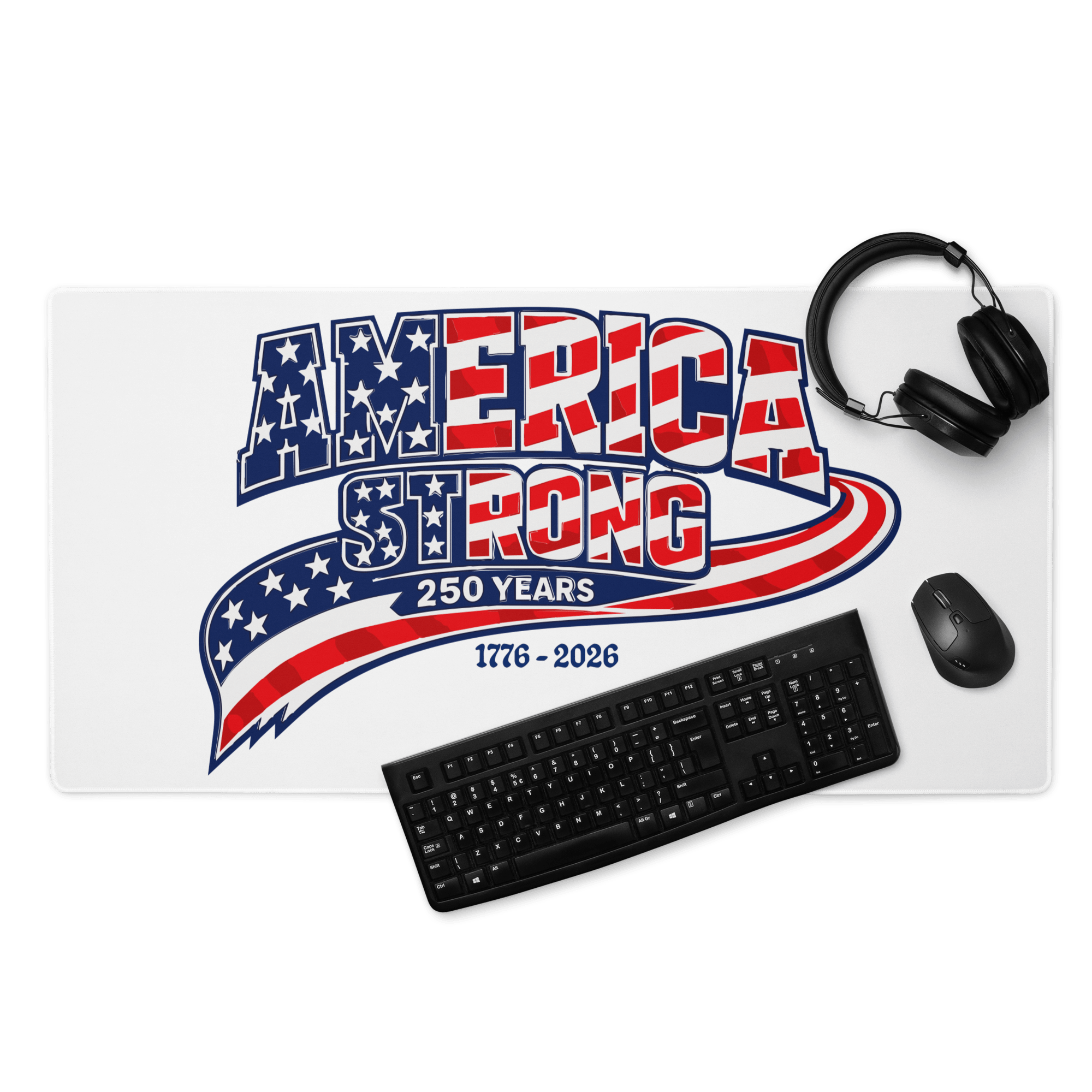 America Strong 250 Years | 1776–2026 – KJV Faith Gaming Mouse Pad - KJV Word & Light Threads