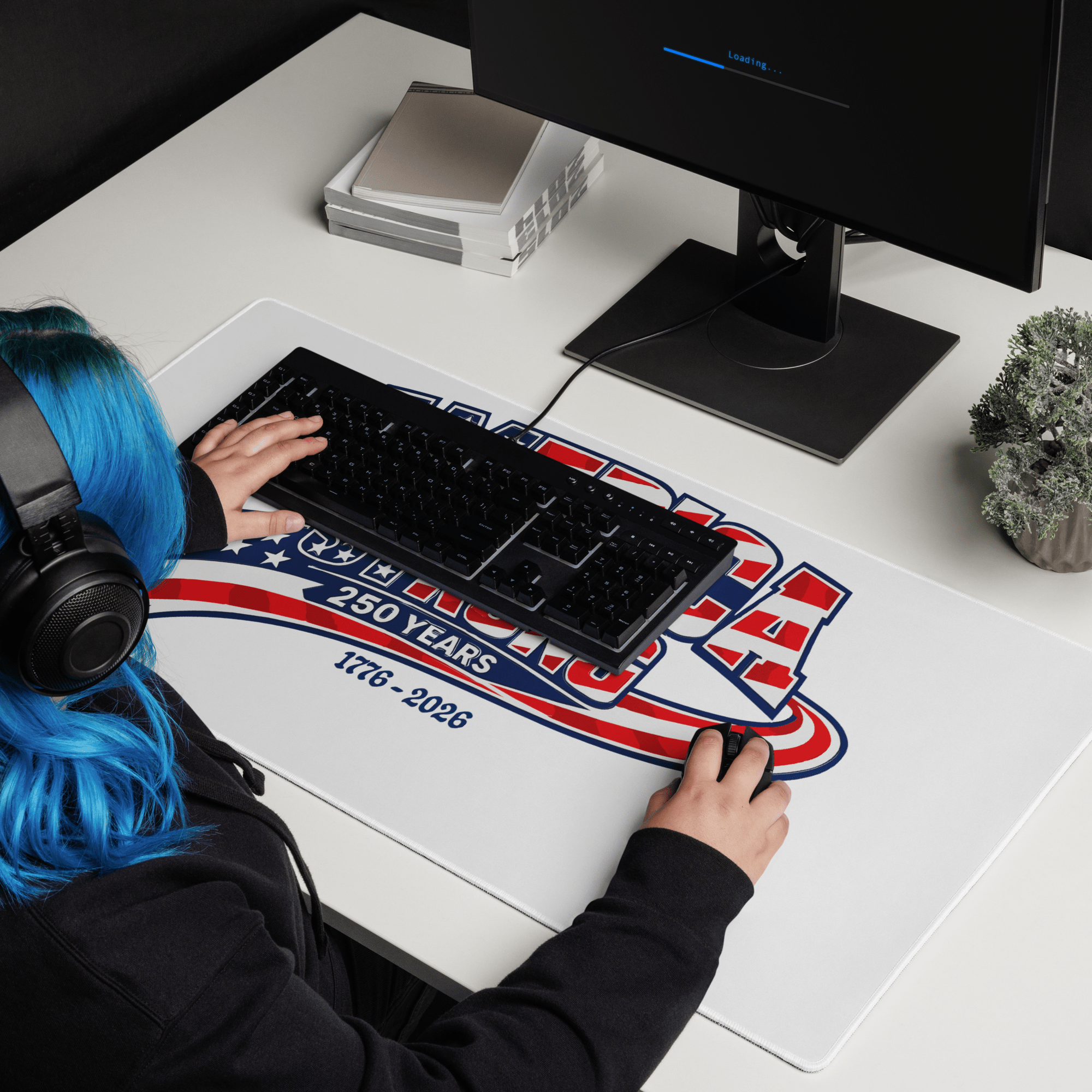 America Strong 250 Years | 1776–2026 – KJV Faith Gaming Mouse Pad - KJV Word & Light Threads