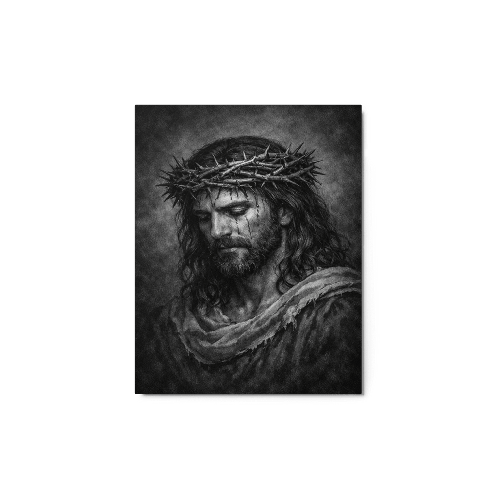 Jesus Our Lord Black & White | Crown of Thorns – KJV Faith Metal Print - KJV Word & Light Threads