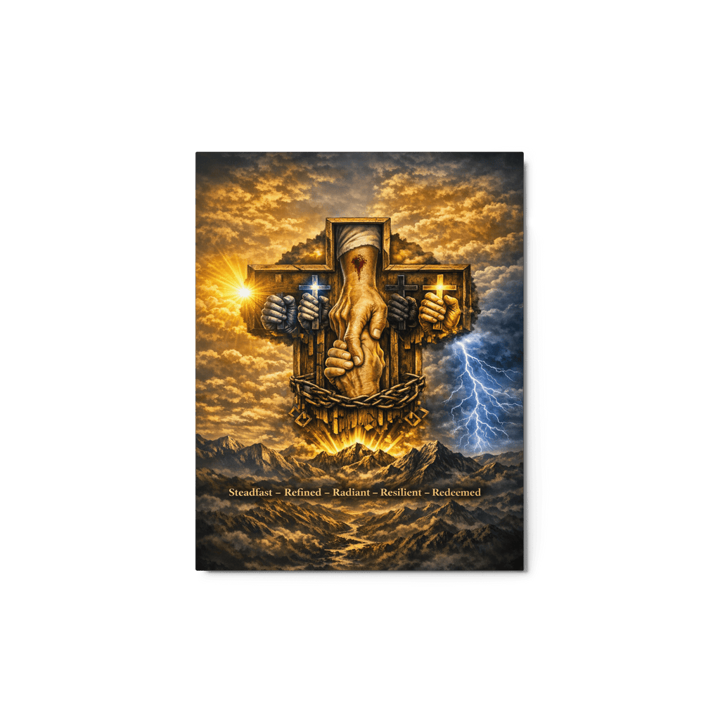 Steadfast, Refined, Radiant, Resilient & Redeemed | Isaiah 41:10 – KJV Faith Metal Print - KJV Word & Light Threads