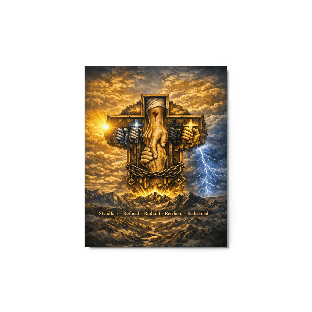 Steadfast, Refined, Radiant, Resilient & Redeemed | Isaiah 41:10 – KJV Faith Metal Print - KJV Word & Light Threads
