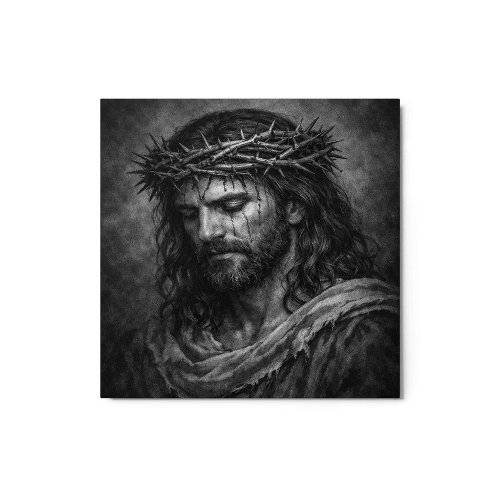 Jesus Our Lord Black & White | Crown of Thorns – KJV Faith Metal Print - KJV Word & Light Threads