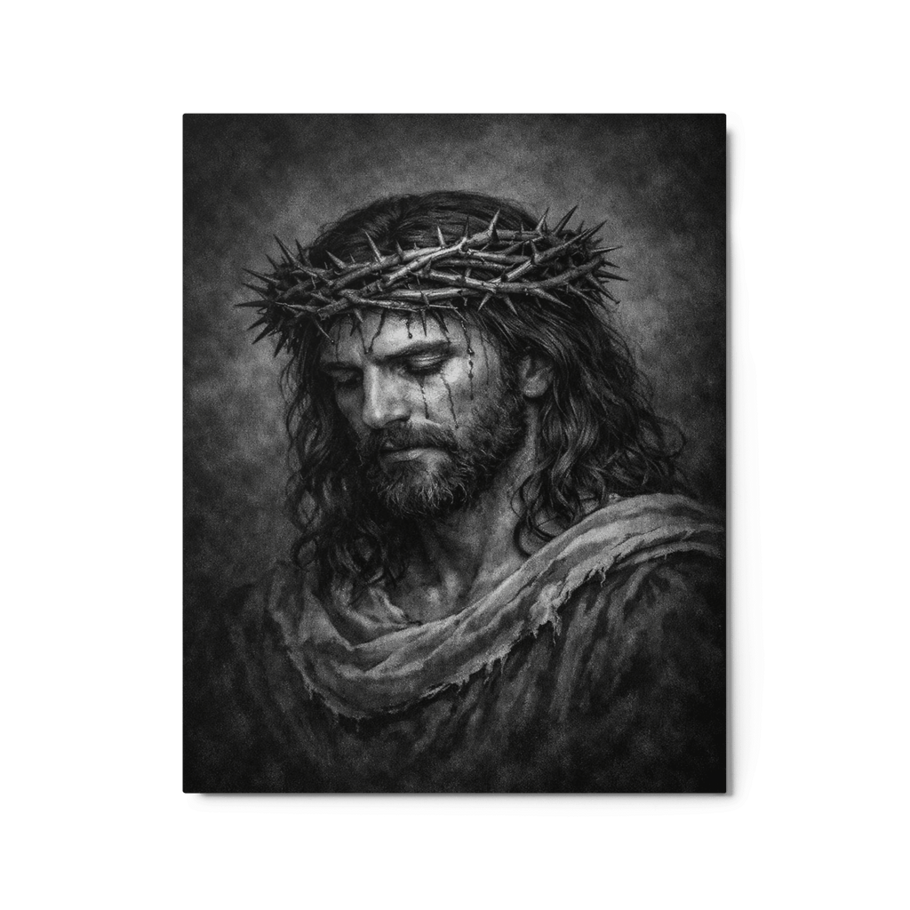 Jesus Our Lord Black & White | Crown of Thorns – KJV Faith Metal Print - KJV Word & Light Threads