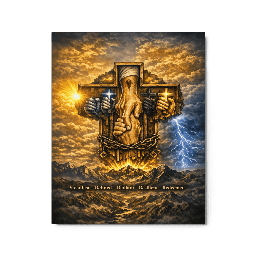 Steadfast, Refined, Radiant, Resilient & Redeemed | Isaiah 41:10 – KJV Faith Metal Print - KJV Word & Light Threads