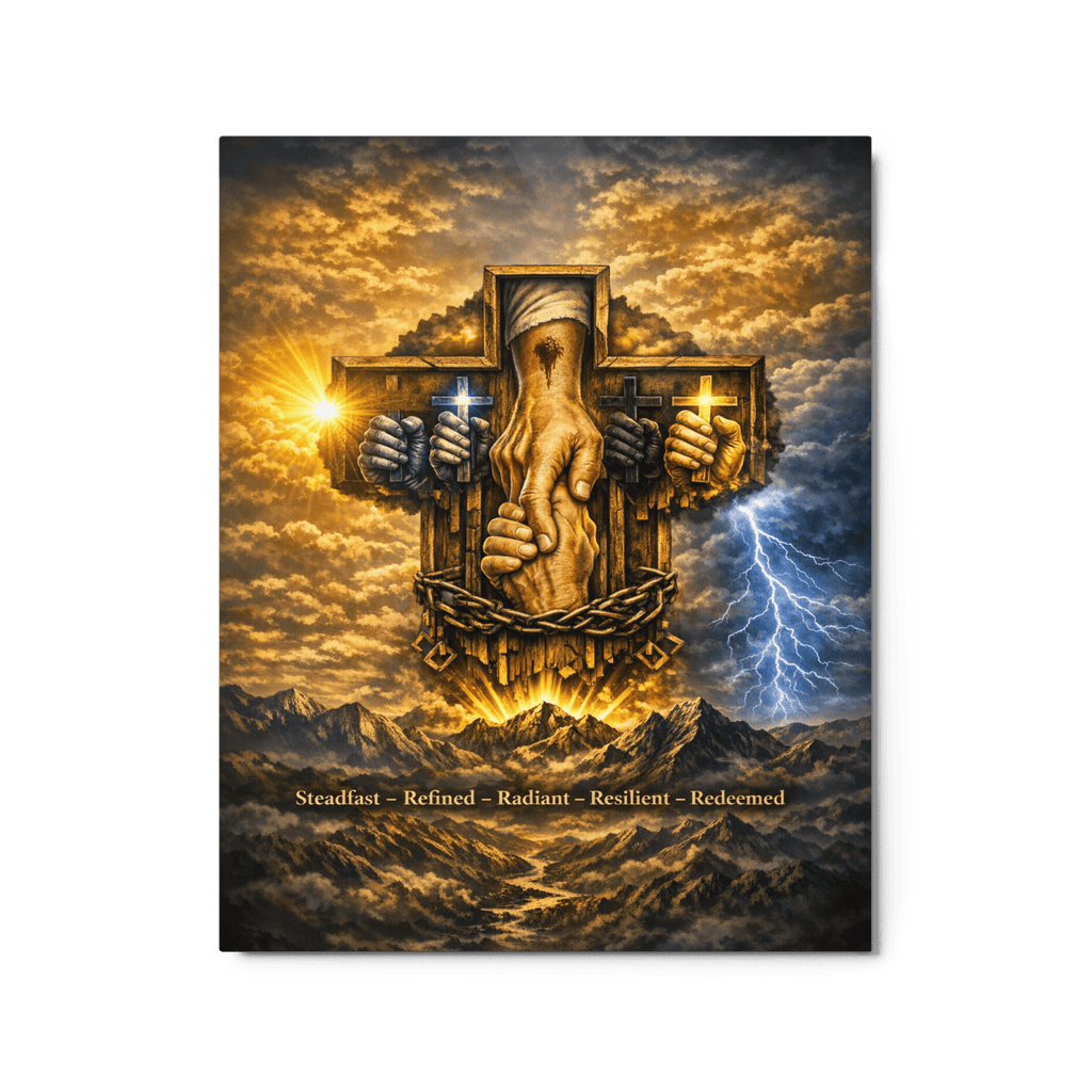 Steadfast, Refined, Radiant, Resilient & Redeemed | Isaiah 41:10 – KJV Faith Metal Print - KJV Word & Light Threads