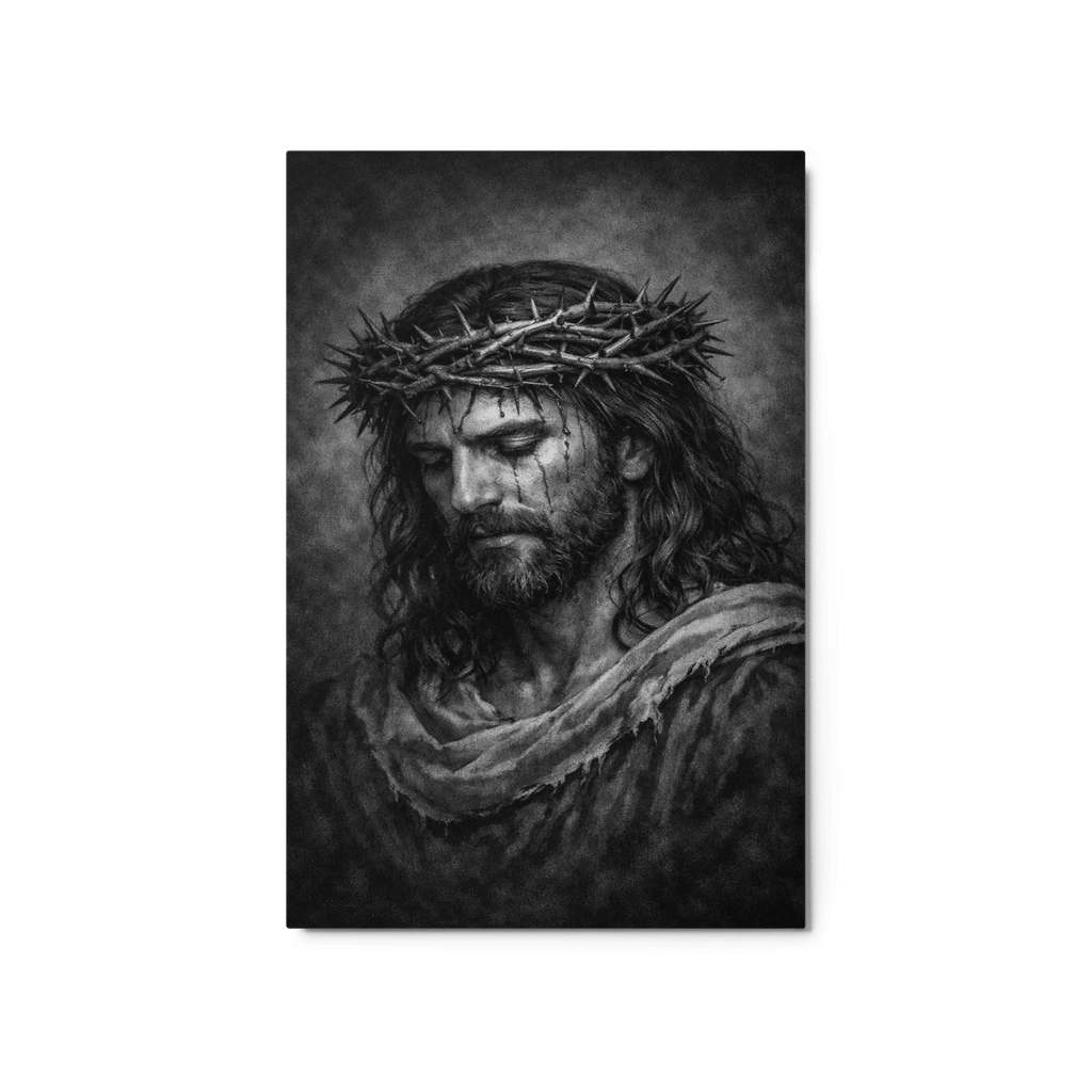 Jesus Our Lord Black & White | Crown of Thorns – KJV Faith Metal Print - KJV Word & Light Threads