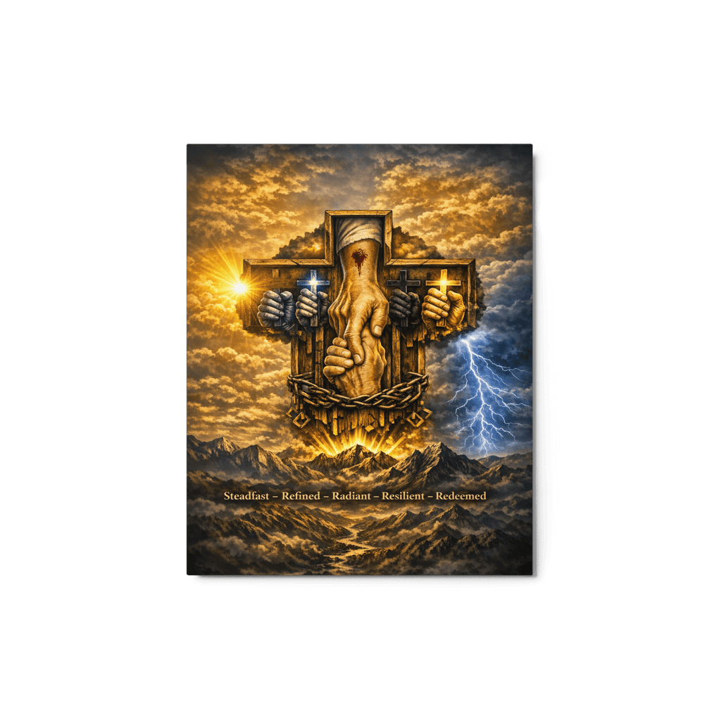 Steadfast, Refined, Radiant, Resilient & Redeemed | Isaiah 41:10 – KJV Faith Metal Print - KJV Word & Light Threads