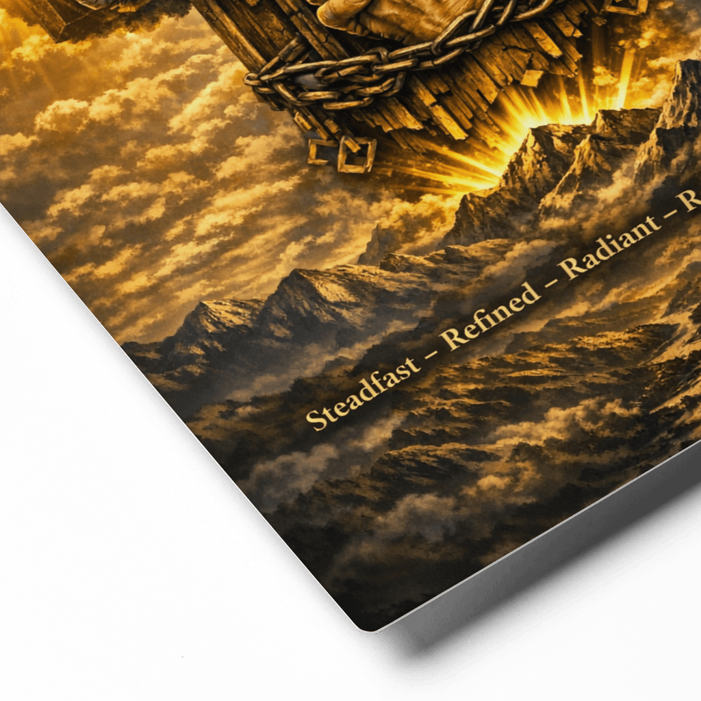 Steadfast, Refined, Radiant, Resilient & Redeemed | Isaiah 41:10 – KJV Faith Metal Print - KJV Word & Light Threads