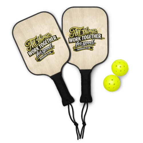 All Things Work Together For Good | Romans 8:28 – KJV Faith Pickleball Paddle Set - KJV Word & Light Threads