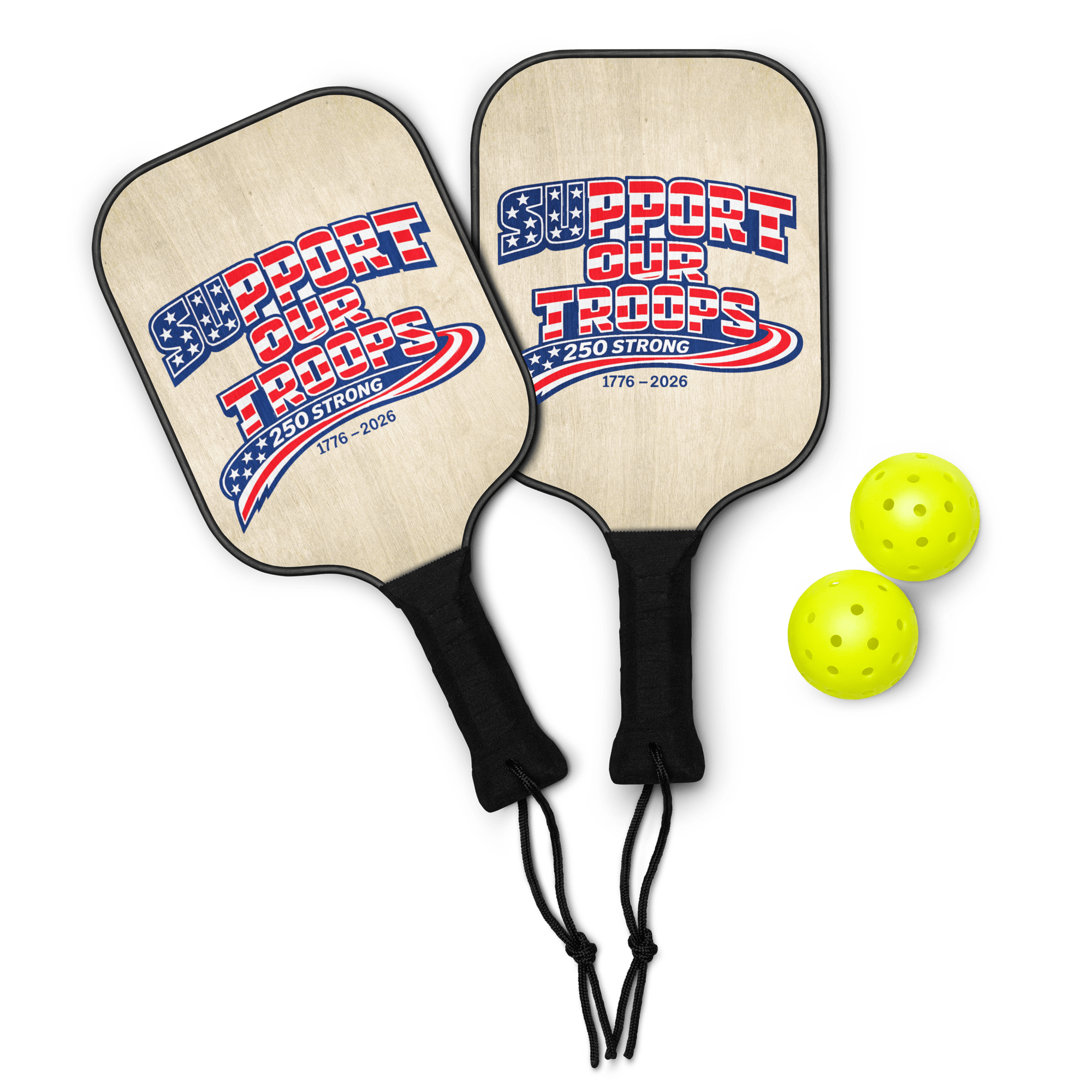 Support Our Troops – 250 Strong II | 1776–2026 KJV Faith Pickleball Paddle Set - KJV Word & Light Threads