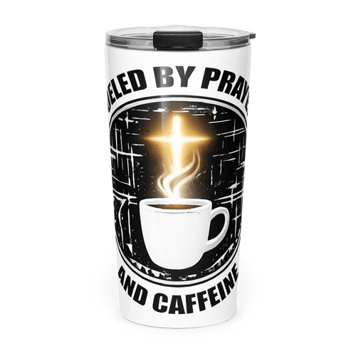 Fueled by PRAYER & CAFFEINE II | 1 Thessalonians 5:17 – KJV Faith 20oz Tapered Tumbler - KJV Word & Light Threads
