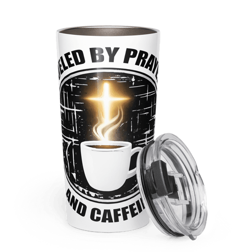 Fueled by PRAYER & CAFFEINE II | 1 Thessalonians 5:17 – KJV Faith 20oz Tapered Tumbler - KJV Word & Light Threads
