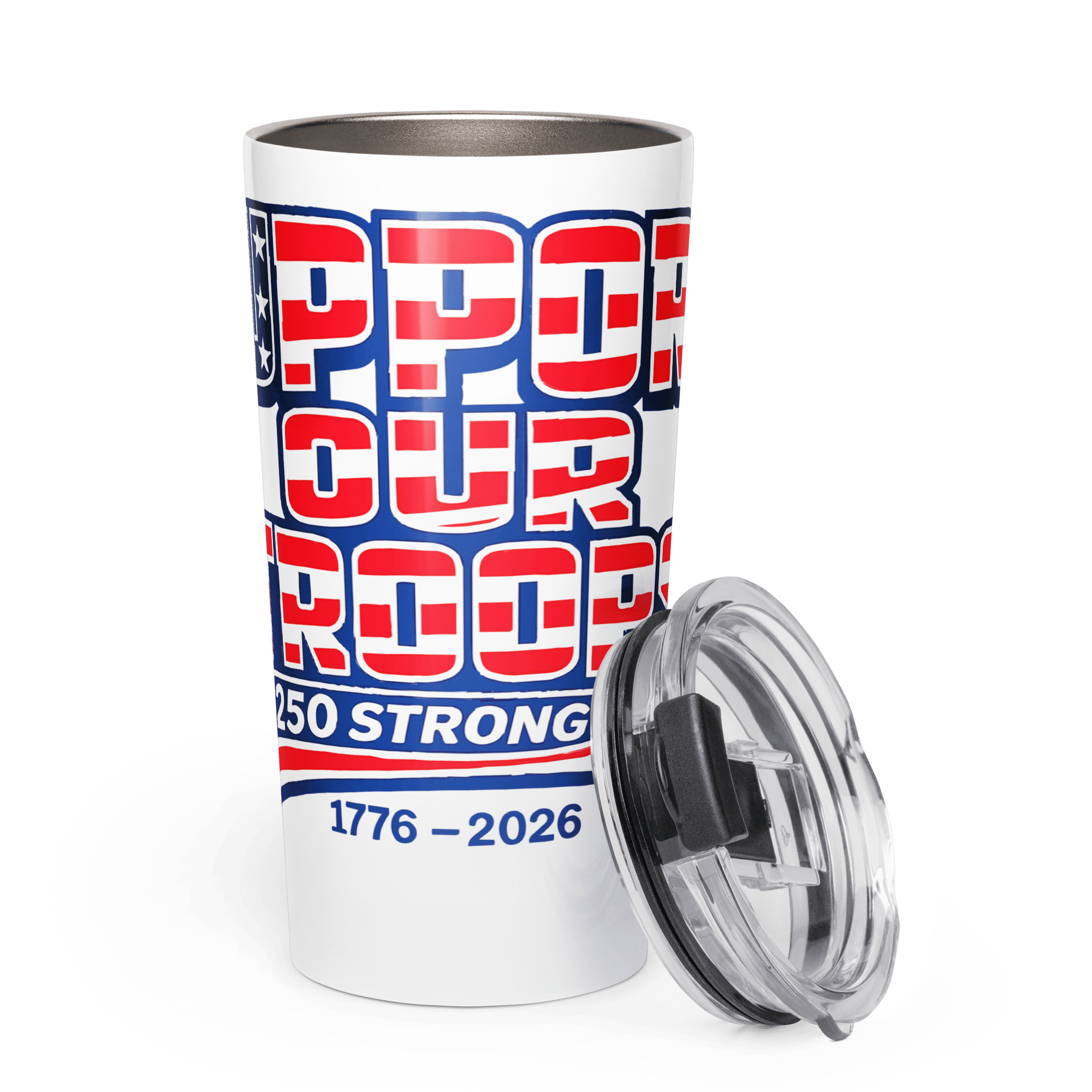 Support Our Troops 250 Strong II | 1776–2026 America's 20oz Tapered Tumbler - KJV Word & Light Threads