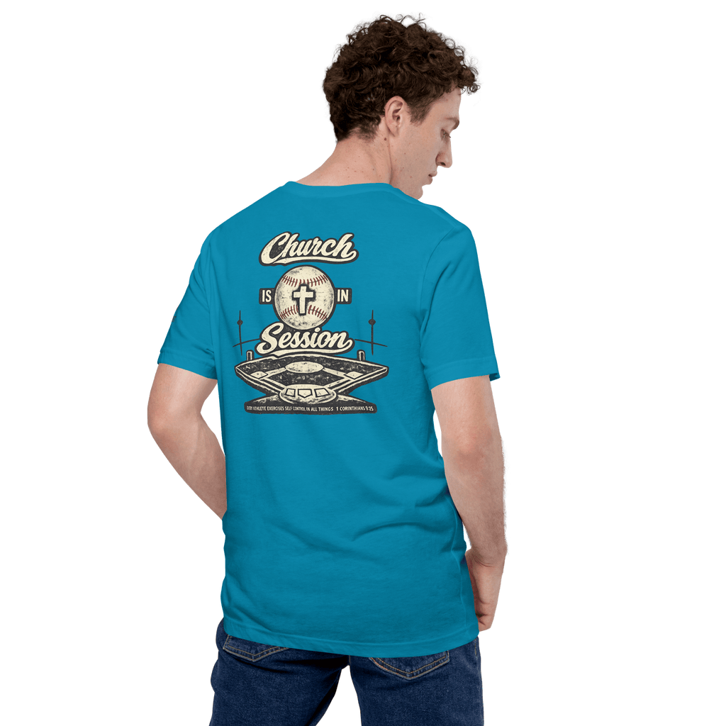 Church Is in Session Baseball Bright | 1 Corinthians 9:25 – KJV Faith Unisex T-Shirt - KJV Word & Light Threads