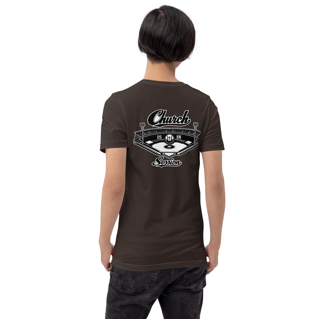 Church Is in Session Baseball II Dark | 1 Corinthians 9:25 – KJV Faith Unisex T-Shirt - KJV Word & Light Threads