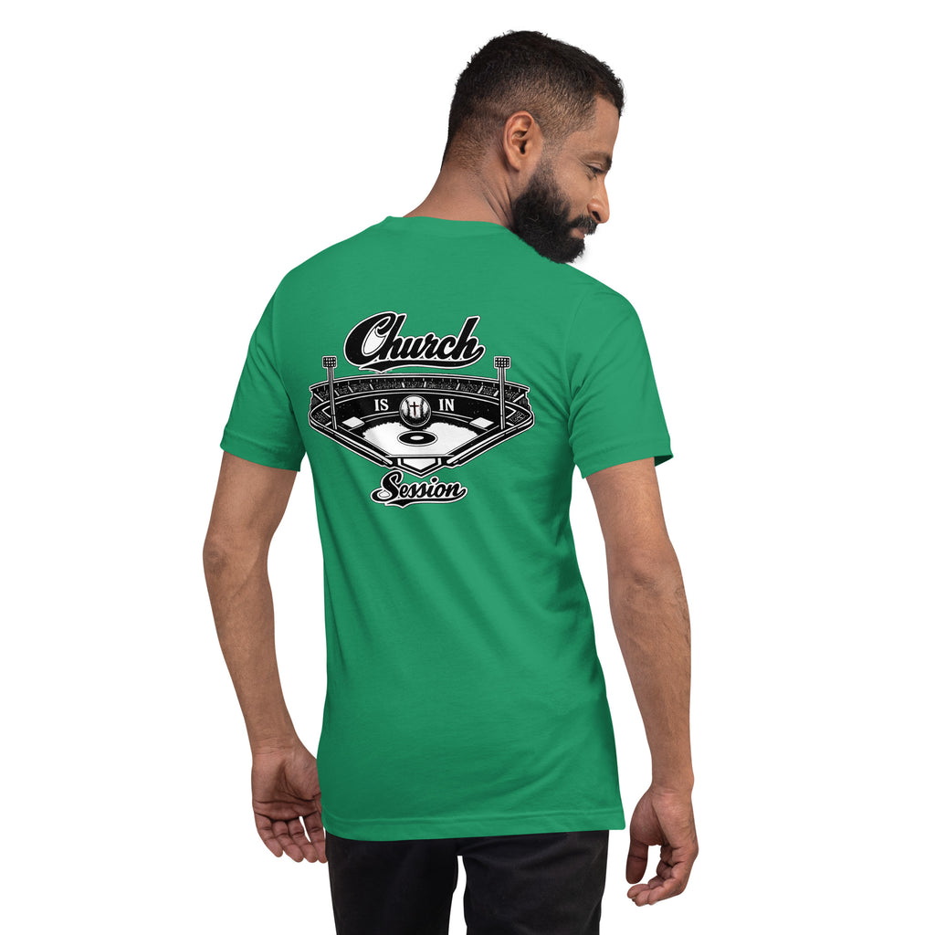 Church Is in Session Baseball II Bright | 1 Corinthians 9:25 – KJV Faith Unisex T-Shirt - KJV Word & Light Threads