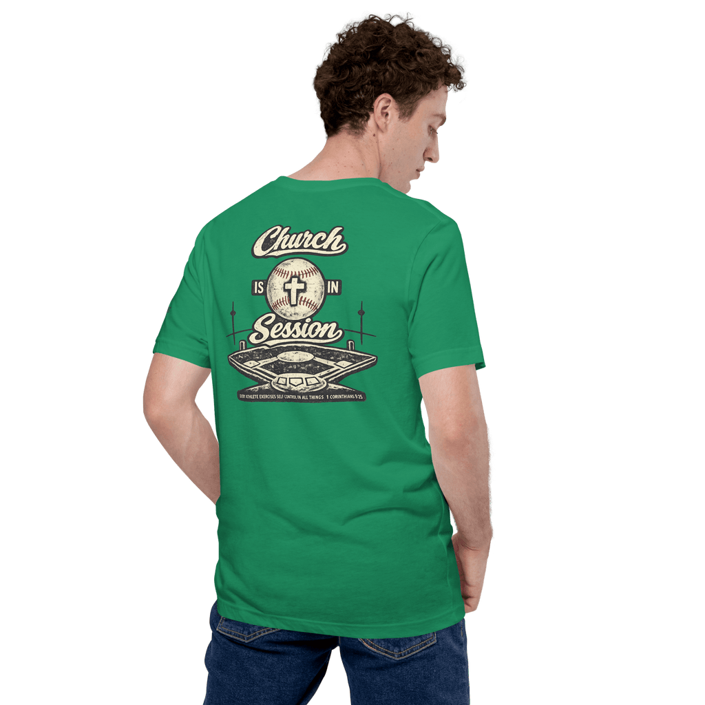 Church Is in Session Baseball Bright | 1 Corinthians 9:25 – KJV Faith Unisex T-Shirt - KJV Word & Light Threads