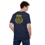 Rejoice Evermore / Pray Without Ceasing Navy Blue & Yellow | 1 Thessalonians 5:16-17 – KJV Faith Unisex T-Shirt - KJV Word & Light Threads