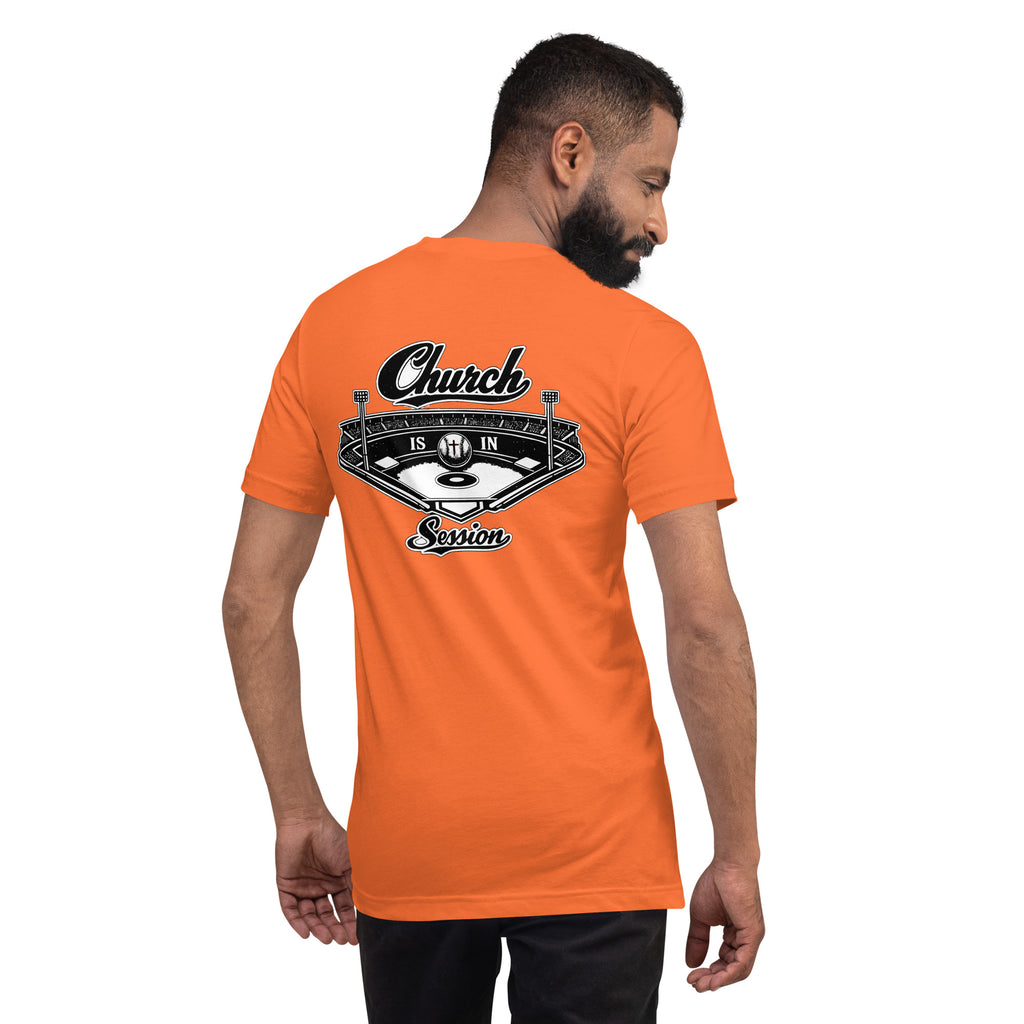 Church Is in Session Baseball II Bright | 1 Corinthians 9:25 – KJV Faith Unisex T-Shirt - KJV Word & Light Threads