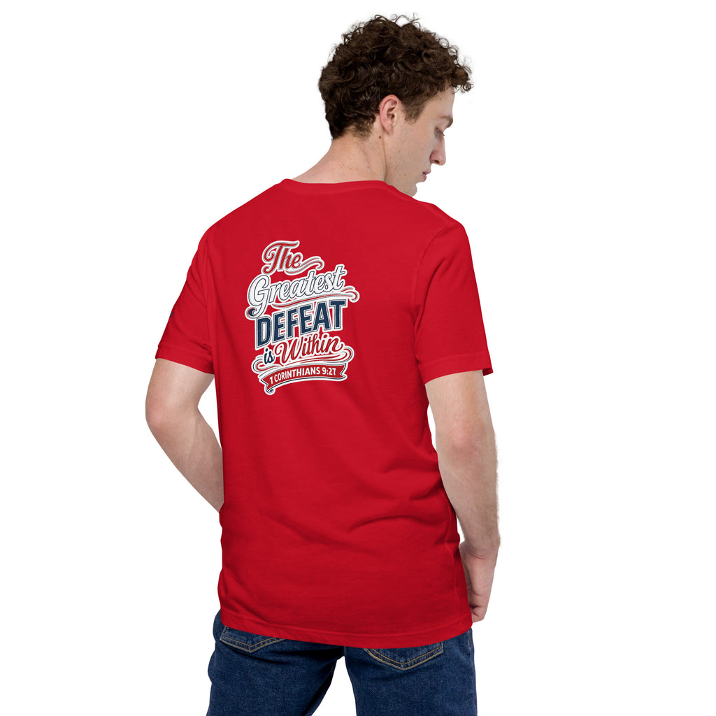 The Greatest Defeat is Within | 2 Corinthians 10:3-4 – KJV Faith Unisex T-Shirt - KJV Word & Light Threads