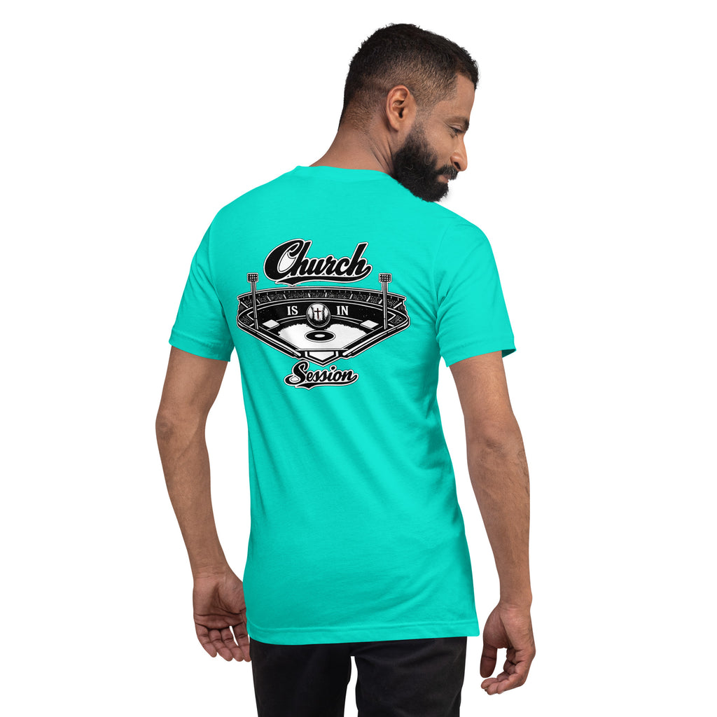 Church Is in Session Baseball II Bright | 1 Corinthians 9:25 – KJV Faith Unisex T-Shirt - KJV Word & Light Threads