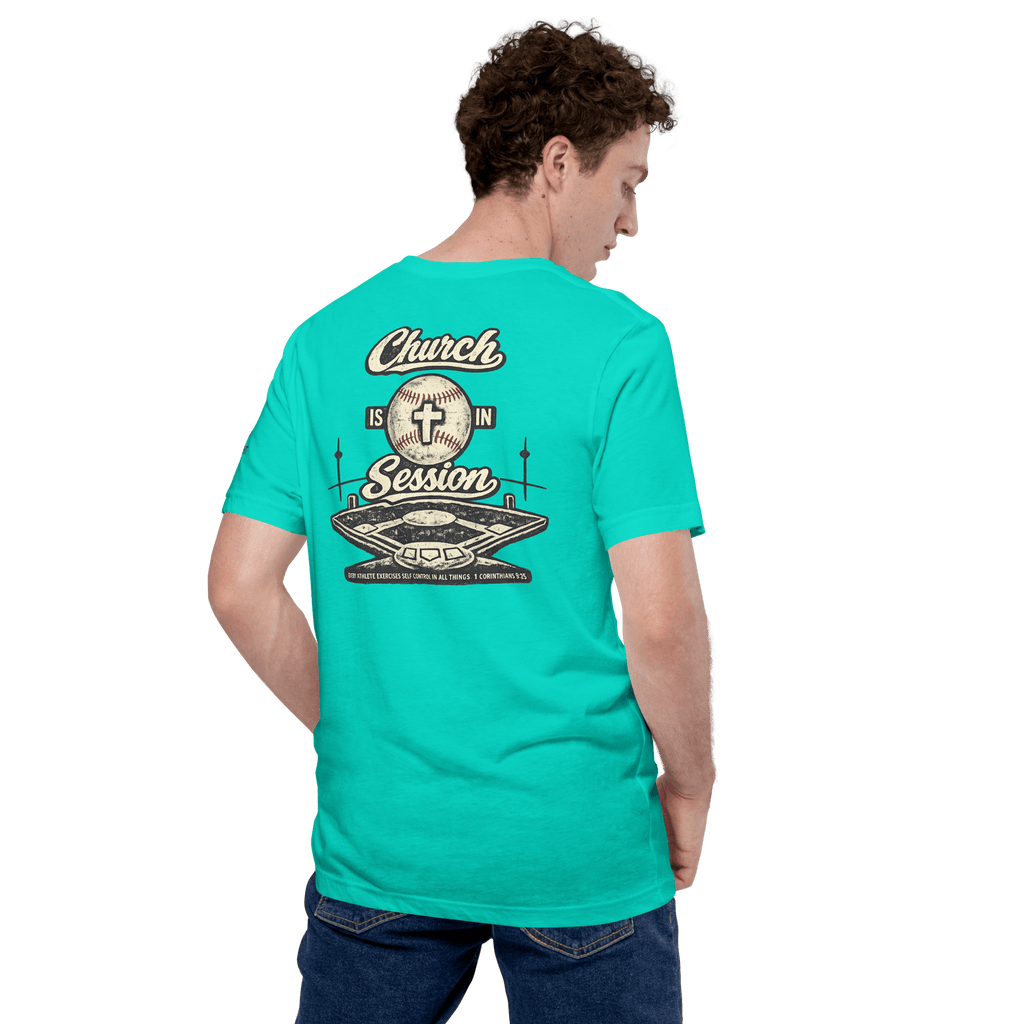 Church Is in Session Baseball Bright | 1 Corinthians 9:25 – KJV Faith Unisex T-Shirt - KJV Word & Light Threads