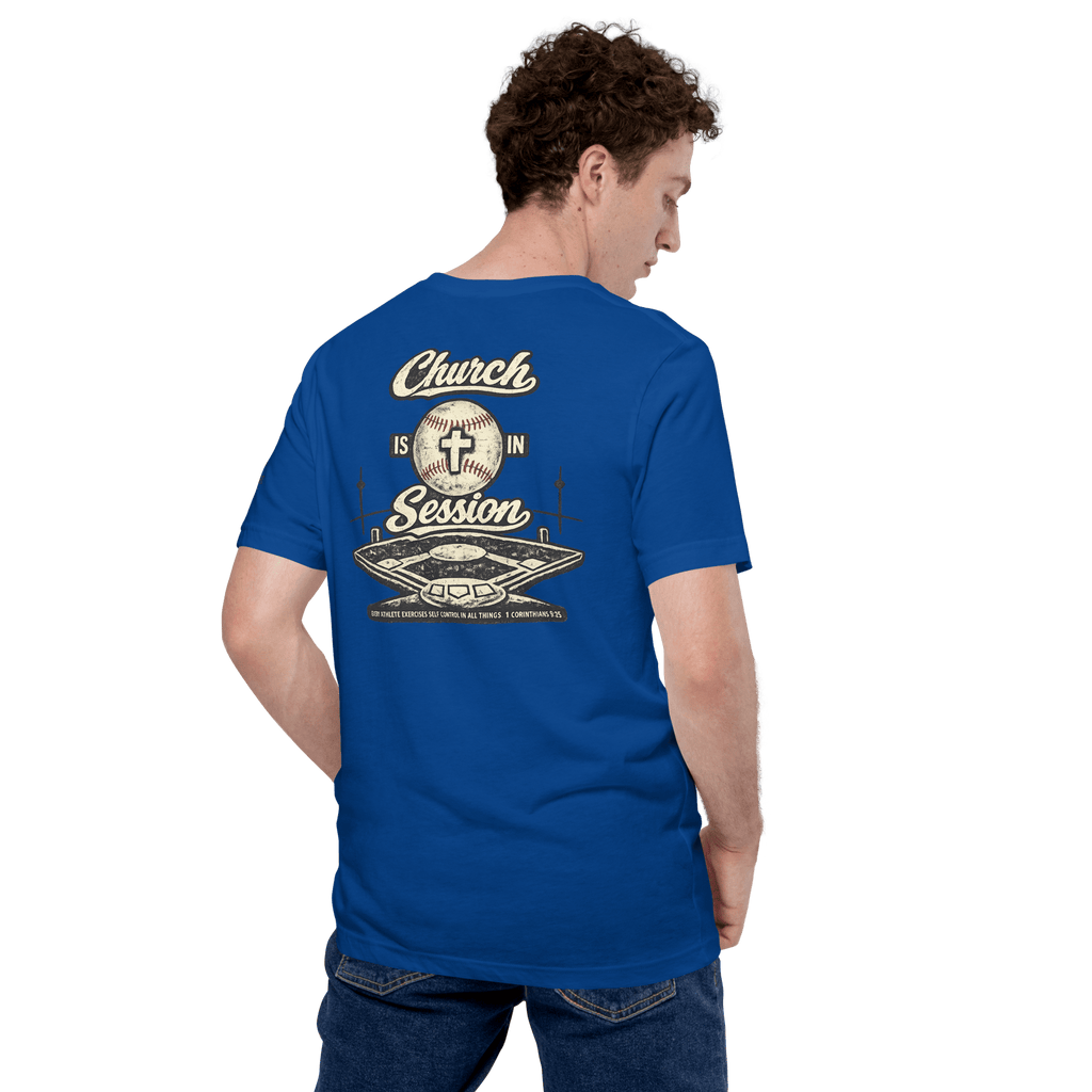 Church Is in Session Baseball Bright | 1 Corinthians 9:25 – KJV Faith Unisex T-Shirt - KJV Word & Light Threads