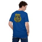 Rejoice Evermore / Pray Without Ceasing Navy Blue & Yellow | 1 Thessalonians 5:16-17 – KJV Faith Unisex T-Shirt - KJV Word & Light Threads