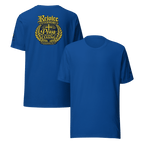 Rejoice Evermore / Pray Without Ceasing Navy Blue & Yellow | 1 Thessalonians 5:16-17 – KJV Faith Unisex T-Shirt - KJV Word & Light Threads