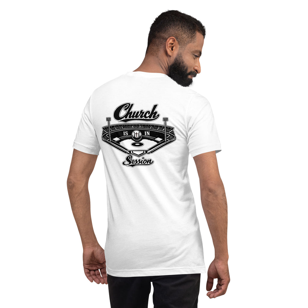 Church Is in Session Baseball II Bright | 1 Corinthians 9:25 – KJV Faith Unisex T-Shirt - KJV Word & Light Threads