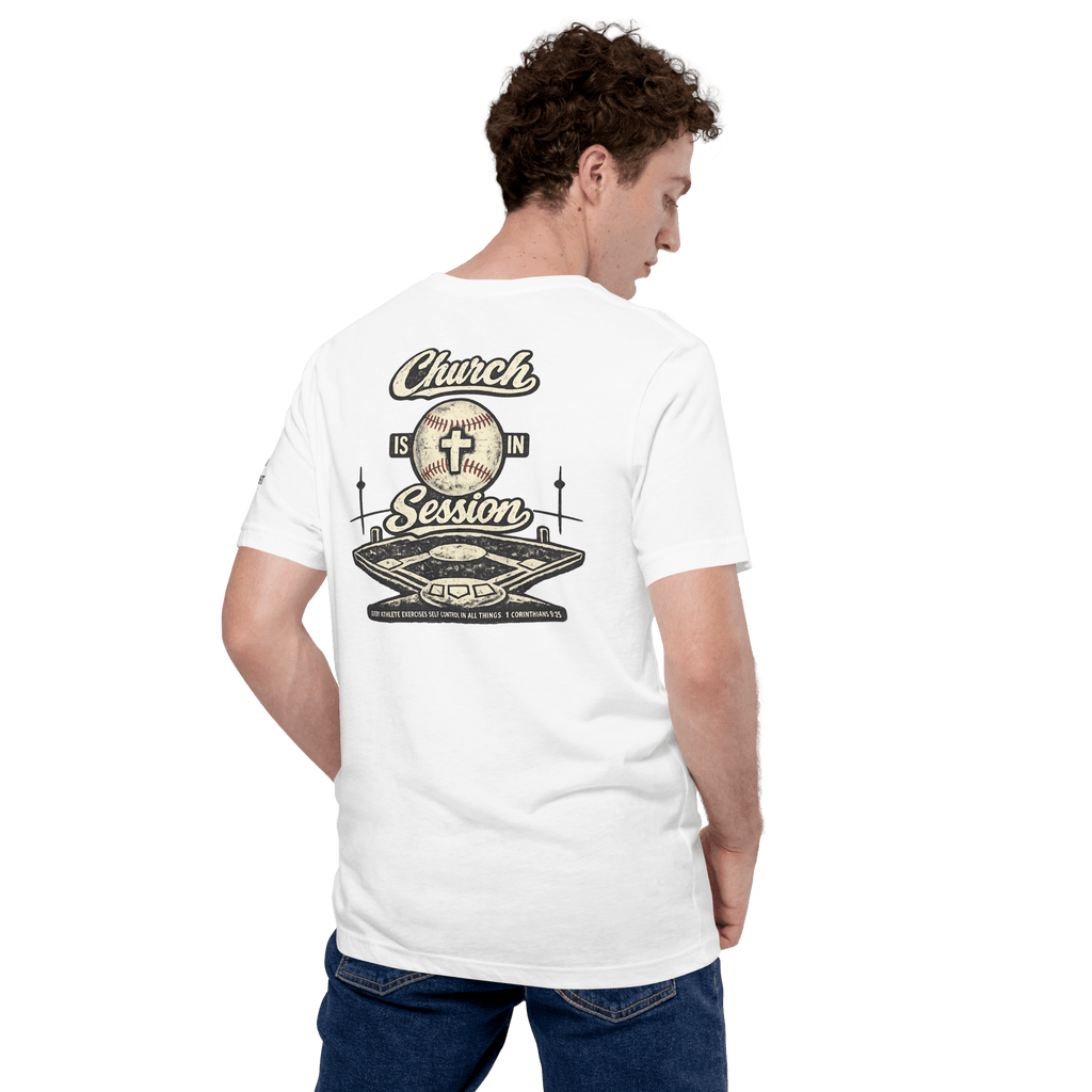 Church Is in Session Baseball Bright | 1 Corinthians 9:25 – KJV Faith Unisex T-Shirt - KJV Word & Light Threads